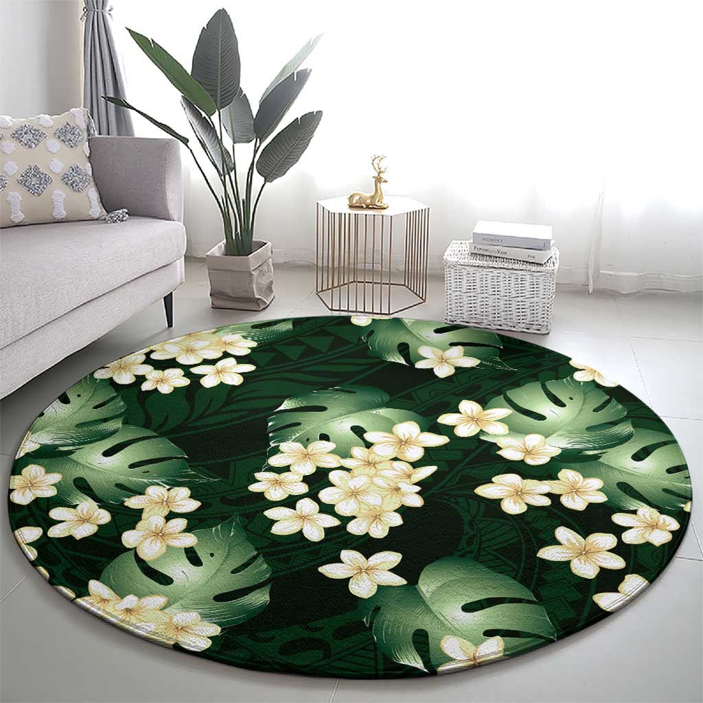 Green Tropical Hawaii Round Carpet Seamless Monstera Plumeria Hawaiian Pattern LT14 - Polynesian Pride