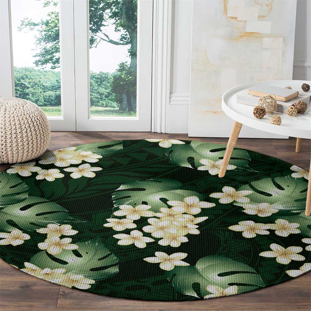 Green Tropical Hawaii Round Carpet Seamless Monstera Plumeria Hawaiian Pattern LT14 - Polynesian Pride
