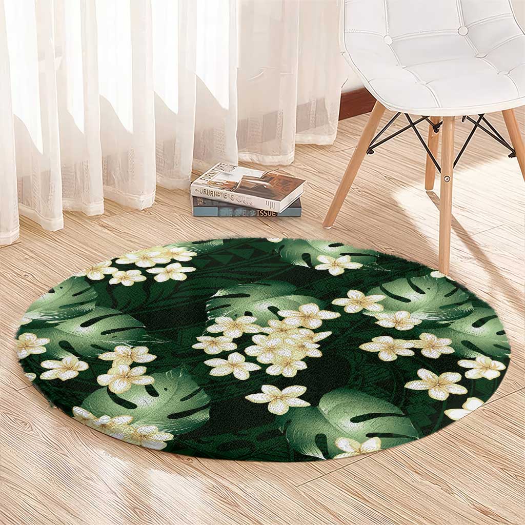 Green Tropical Hawaii Round Carpet Seamless Monstera Plumeria Hawaiian Pattern LT14 - Polynesian Pride