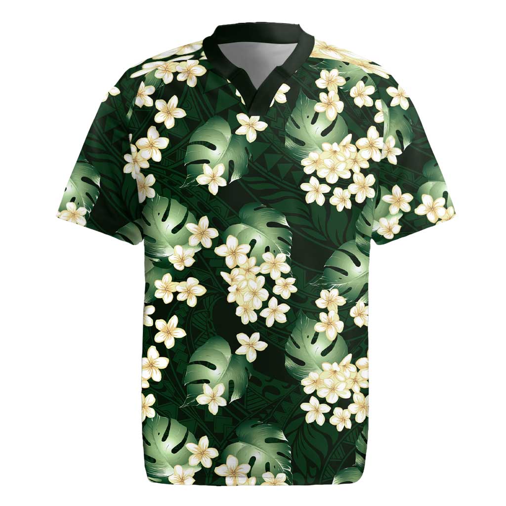 Green Tropical Hawaii Rugby Jersey Seamless Monstera Plumeria Hawaiian Pattern - Polynesian Pride