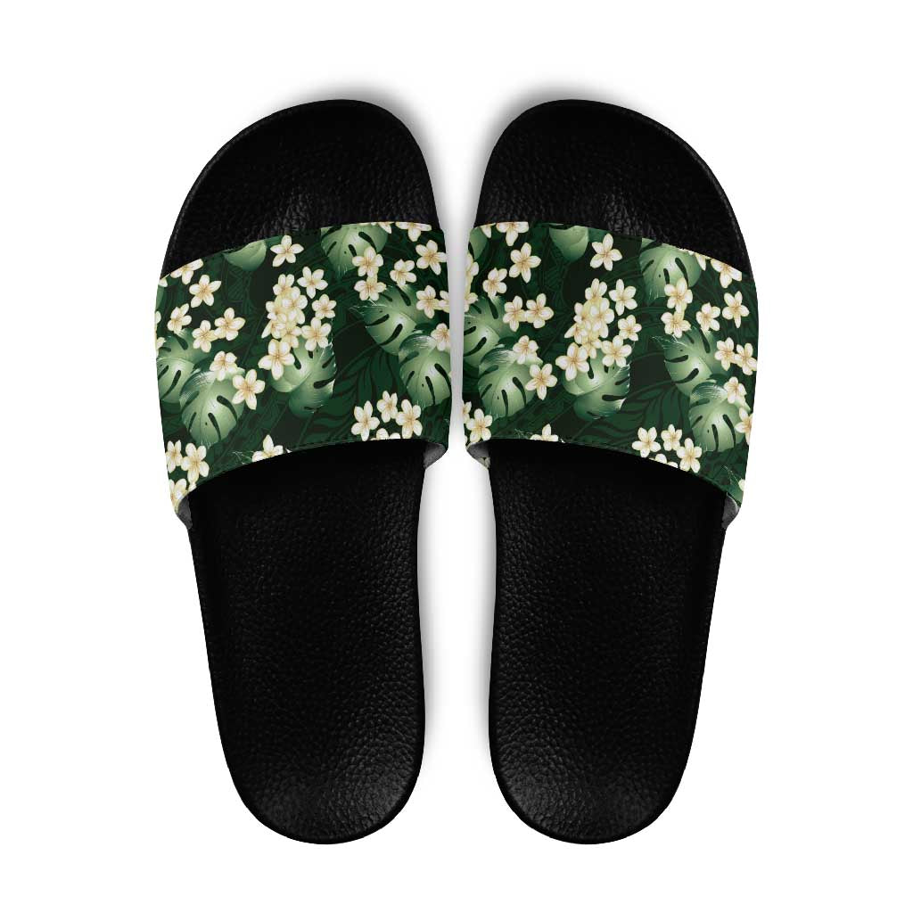 Green Tropical Hawaii Slide Sandals Seamless Monstera Plumeria Hawaiian Pattern LT14 Green - Polynesian Pride