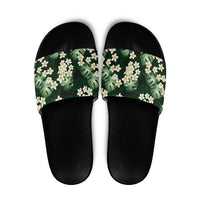 Green Tropical Hawaii Slide Sandals Seamless Monstera Plumeria Hawaiian Pattern LT14 Green - Polynesian Pride