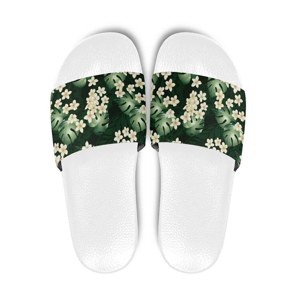 Green Tropical Hawaii Slide Sandals Seamless Monstera Plumeria Hawaiian Pattern LT14 Green - Polynesian Pride