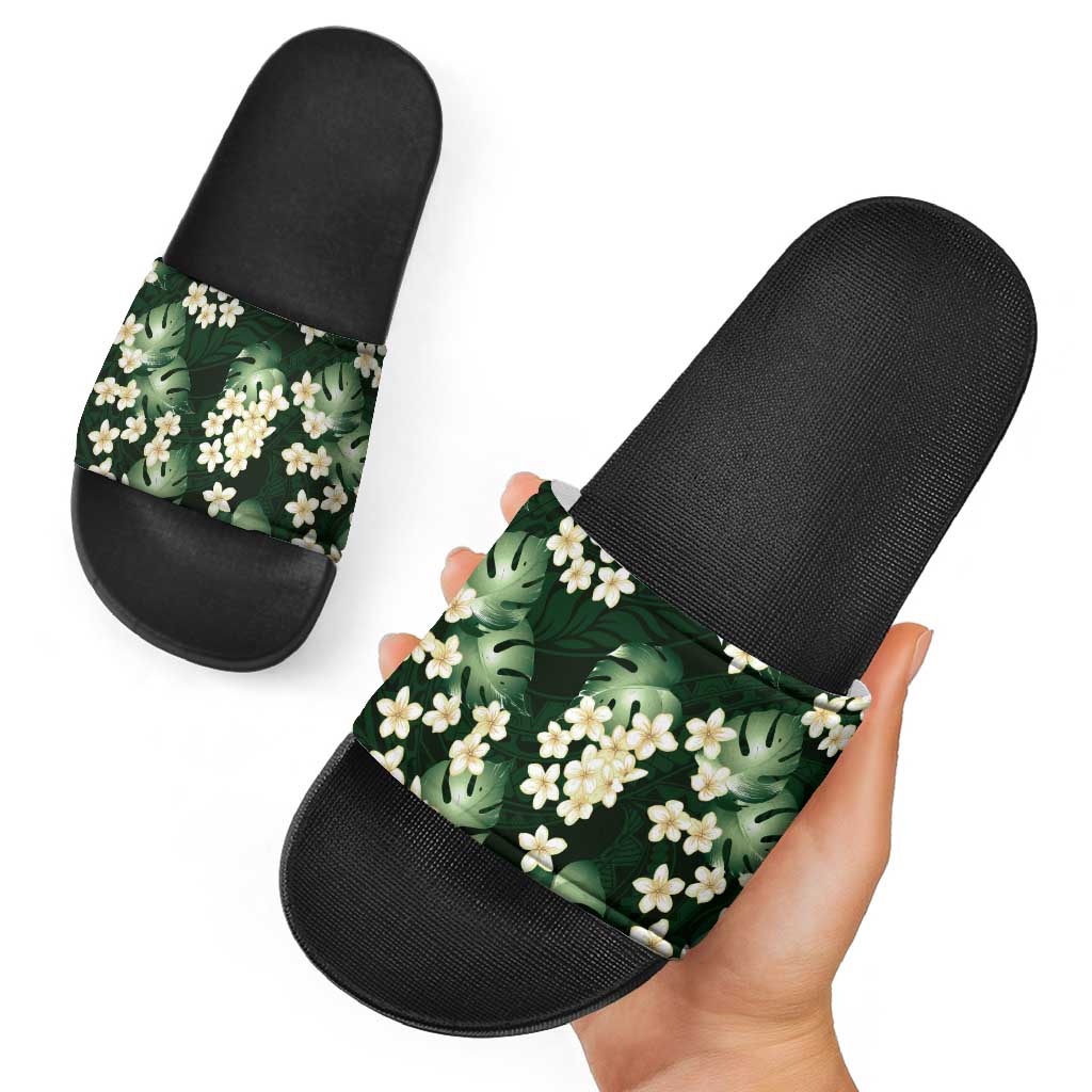 Green Tropical Hawaii Slide Sandals Seamless Monstera Plumeria Hawaiian Pattern LT14 - Polynesian Pride