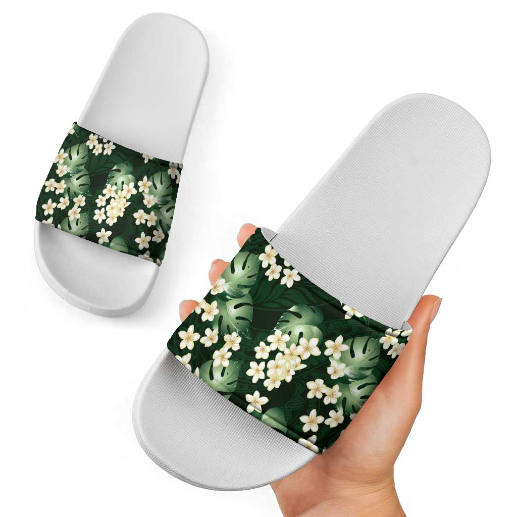 Green Tropical Hawaii Slide Sandals Seamless Monstera Plumeria Hawaiian Pattern LT14 - Polynesian Pride