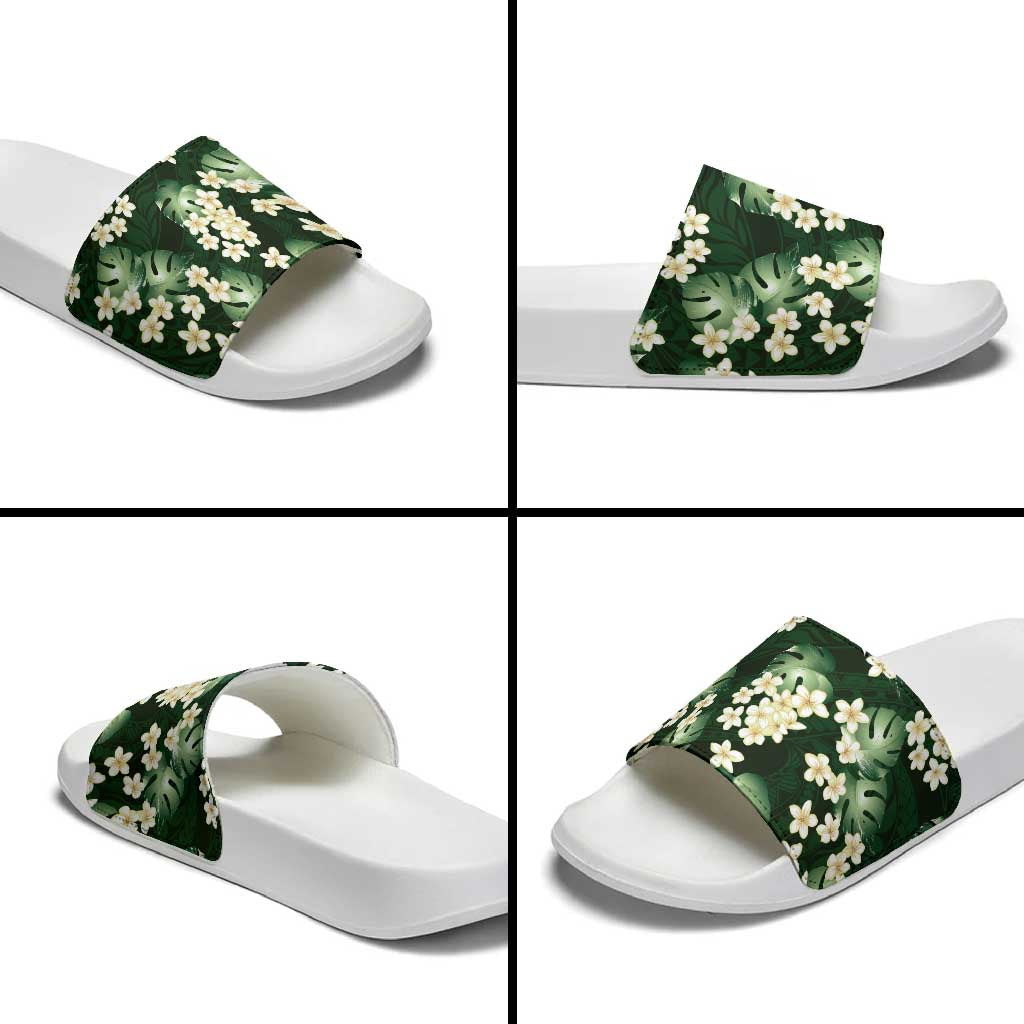 Green Tropical Hawaii Slide Sandals Seamless Monstera Plumeria Hawaiian Pattern LT14 - Polynesian Pride