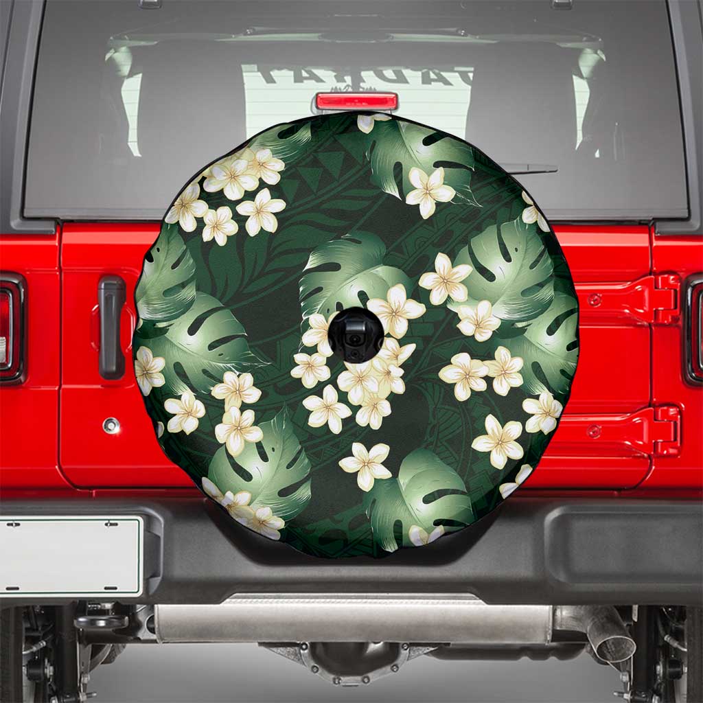 Green Tropical Hawaii Spare Tire Cover Seamless Monstera Plumeria Hawaiian Pattern - Polynesian Pride