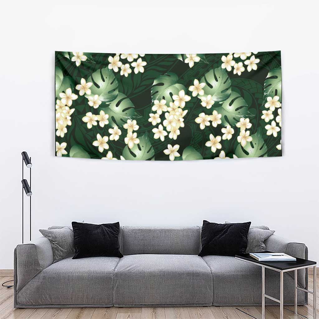 Green Tropical Hawaii Tapestry Seamless Monstera Plumeria Hawaiian Pattern LT14 - Polynesian Pride
