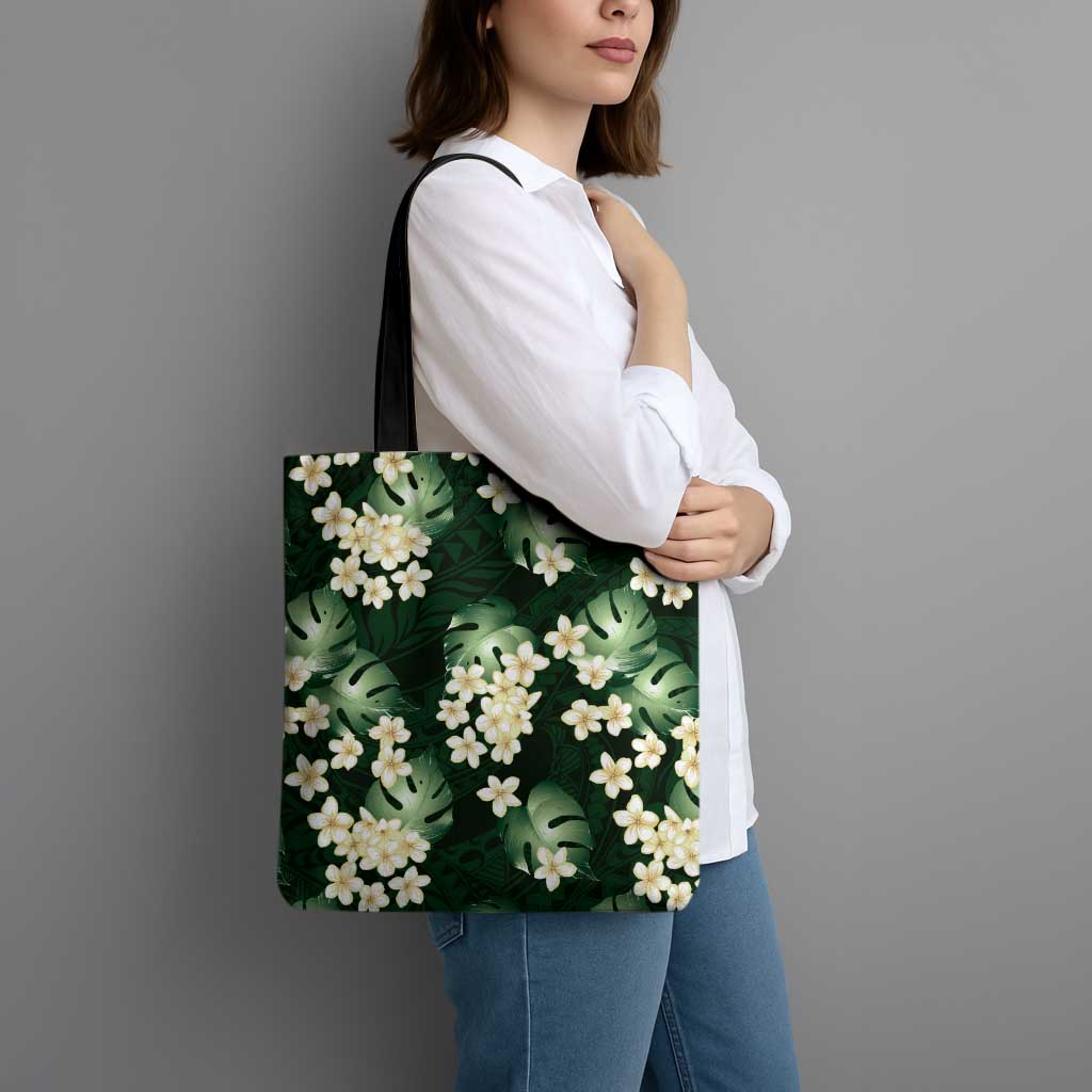 Green Tropical Hawaii Tote Bag Seamless Monstera Plumeria Hawaiian Pattern - Polynesian Pride