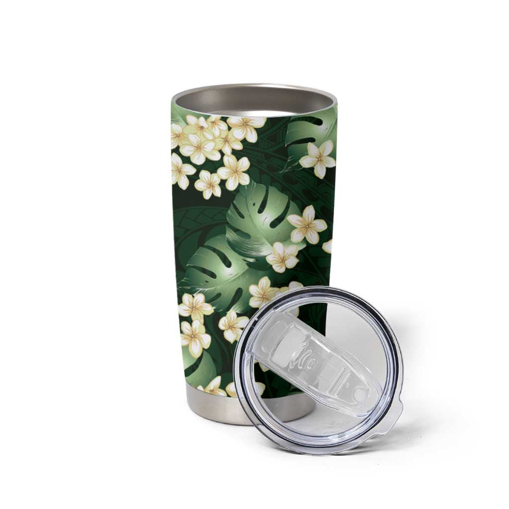 Green Tropical Hawaii Tumbler Cup Seamless Monstera Plumeria Hawaiian Pattern - Polynesian Pride