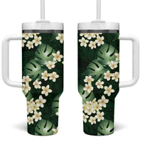 Green Tropical Hawaii Tumbler With Handle Seamless Monstera Plumeria Hawaiian Pattern - Polynesian Pride