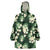 Green Tropical Hawaii Wearable Blanket Hoodie Seamless Monstera Plumeria Hawaiian Pattern - Polynesian Pride