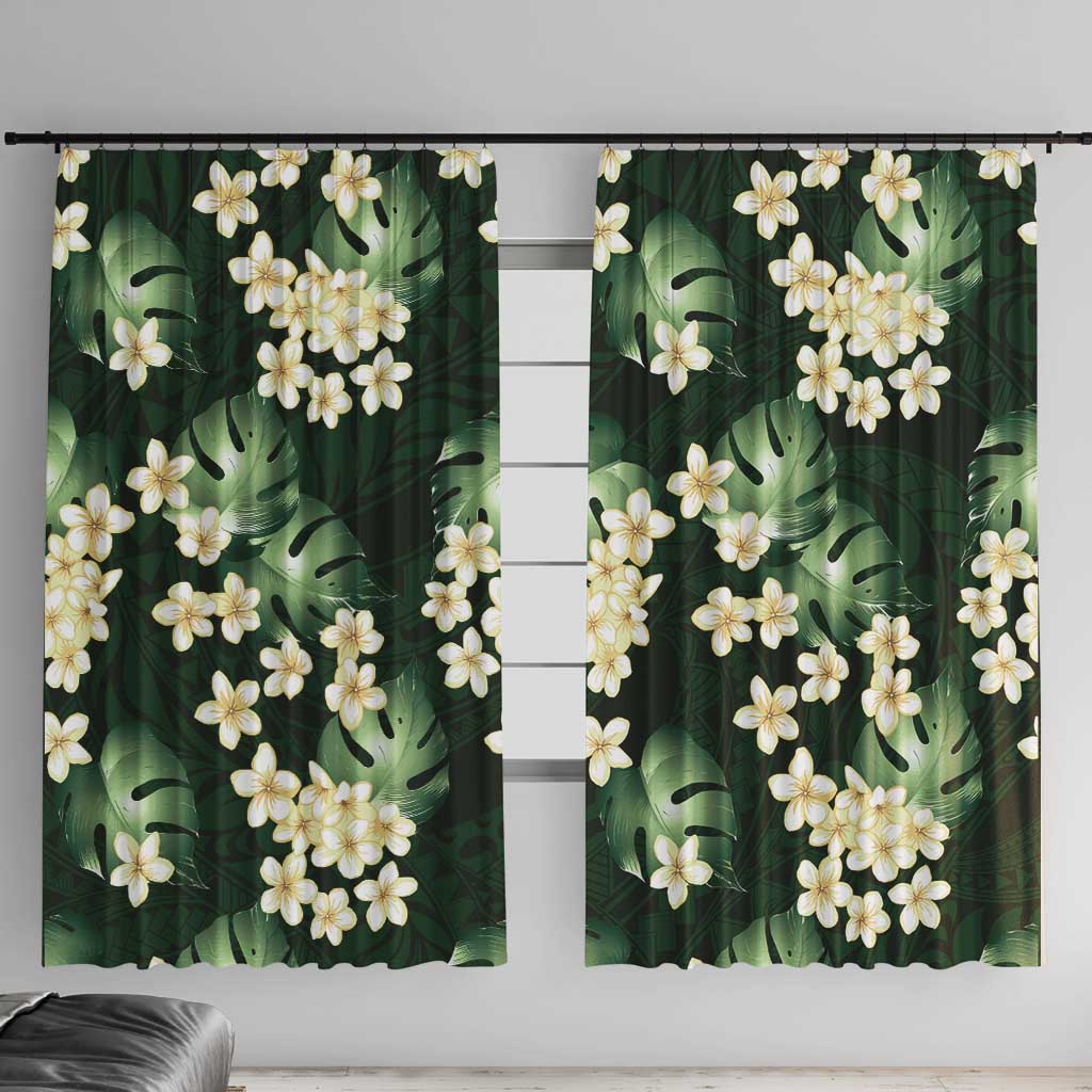 Green Tropical Hawaii Window Curtain Seamless Monstera Plumeria Hawaiian Pattern LT14 With Hooks Green - Polynesian Pride