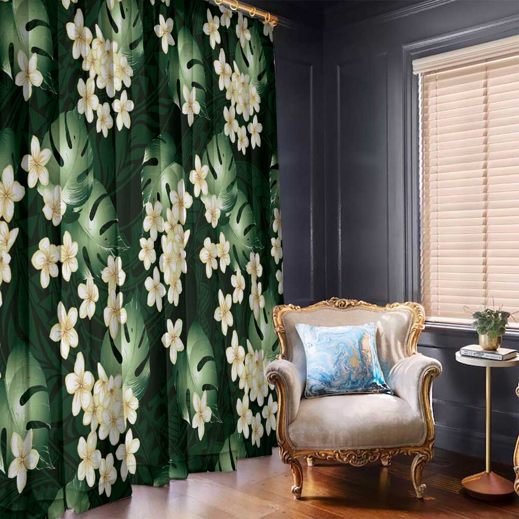 Green Tropical Hawaii Window Curtain Seamless Monstera Plumeria Hawaiian Pattern LT14 - Polynesian Pride