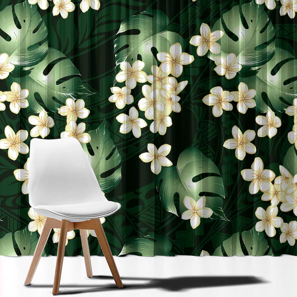 Green Tropical Hawaii Window Curtain Seamless Monstera Plumeria Hawaiian Pattern LT14 - Polynesian Pride