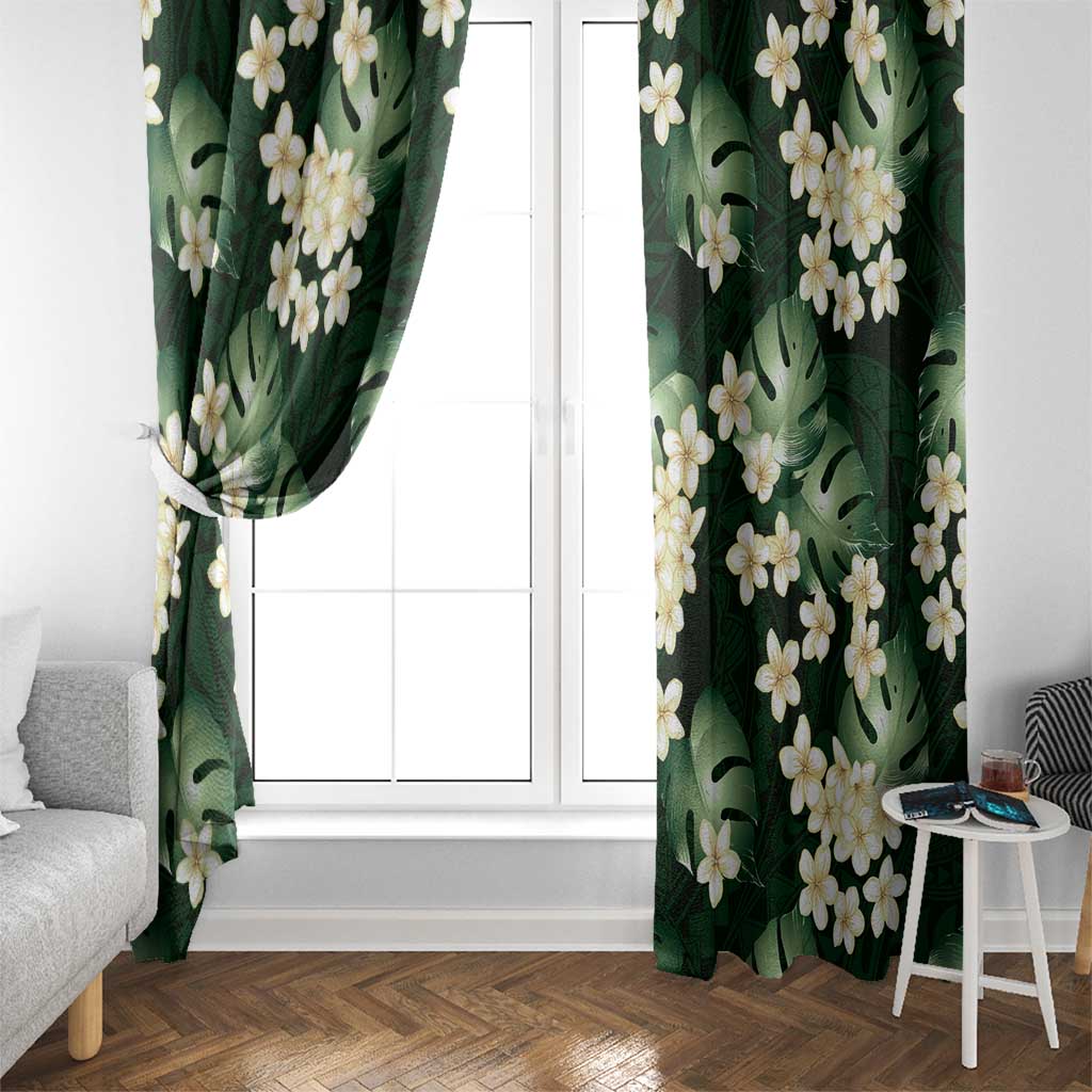 Green Tropical Hawaii Window Curtain Seamless Monstera Plumeria Hawaiian Pattern LT14 - Polynesian Pride