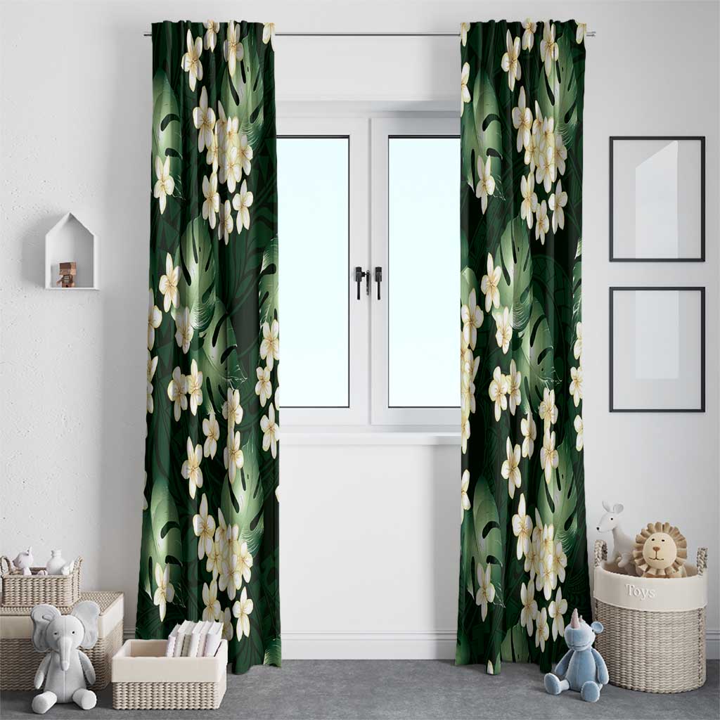 Green Tropical Hawaii Window Curtain Seamless Monstera Plumeria Hawaiian Pattern LT14 - Polynesian Pride