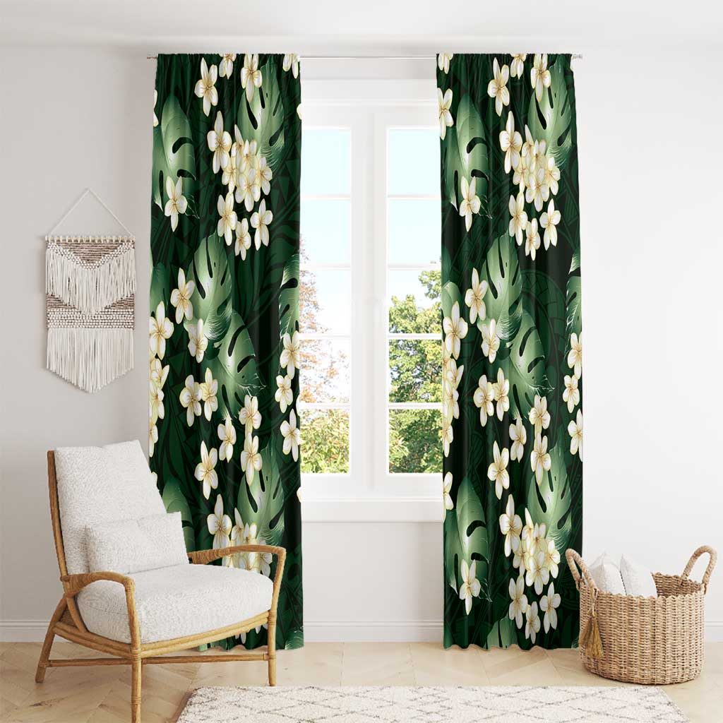 Green Tropical Hawaii Window Curtain Seamless Monstera Plumeria Hawaiian Pattern LT14 - Polynesian Pride