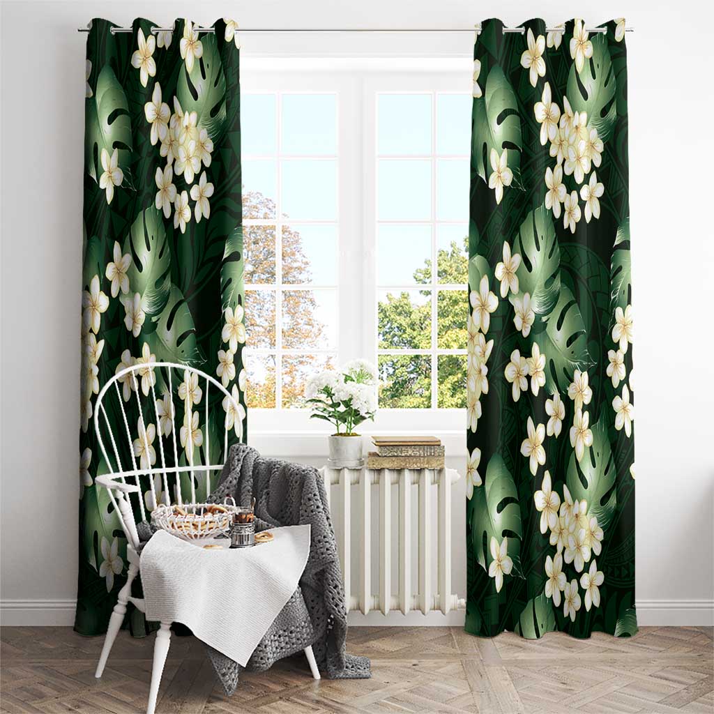 Green Tropical Hawaii Window Curtain Seamless Monstera Plumeria Hawaiian Pattern LT14 - Polynesian Pride