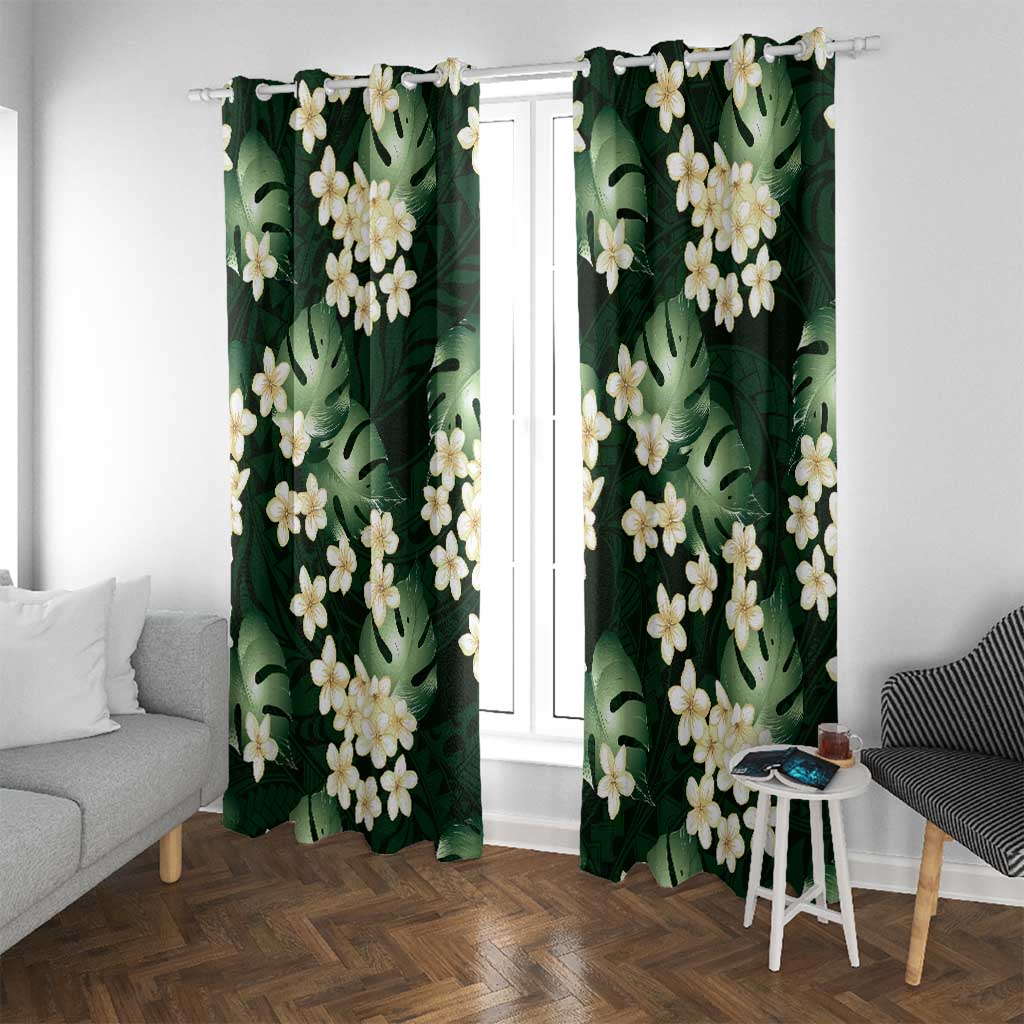 Green Tropical Hawaii Window Curtain Seamless Monstera Plumeria Hawaiian Pattern LT14 With Grommets Green - Polynesian Pride
