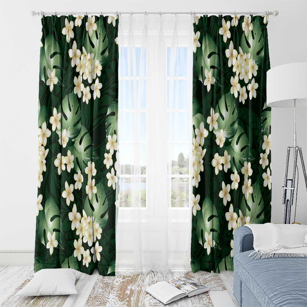 Green Tropical Hawaii Window Curtain Seamless Monstera Plumeria Hawaiian Pattern LT14 - Polynesian Pride