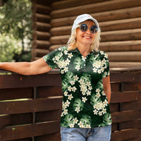 Green Tropical Hawaii Women Polo Shirt Seamless Monstera Plumeria Hawaiian Pattern - Polynesian Pride