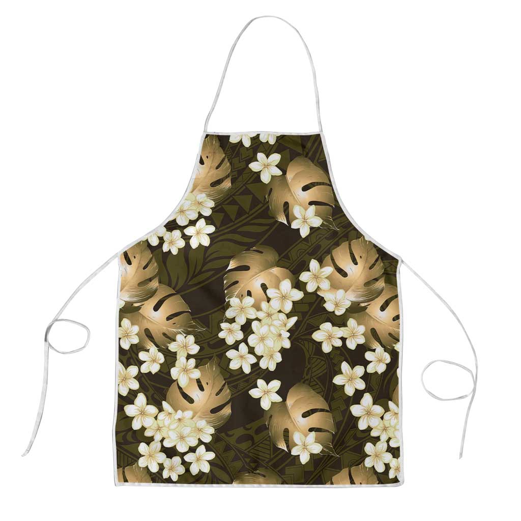 Gold Tropical Hawaii Apron Seamless Monstera Plumeria Hawaiian Pattern - Polynesian Pride