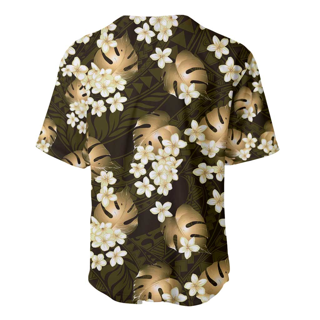 Gold Tropical Hawaii Baseball Jersey Seamless Monstera Plumeria Hawaiian Pattern - Polynesian Pride