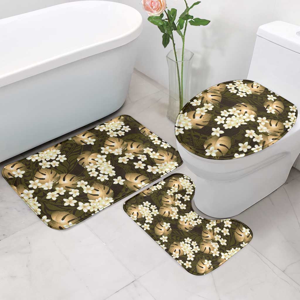 Gold Tropical Hawaii Bathroom Set Seamless Monstera Plumeria Hawaiian Pattern - Polynesian Pride