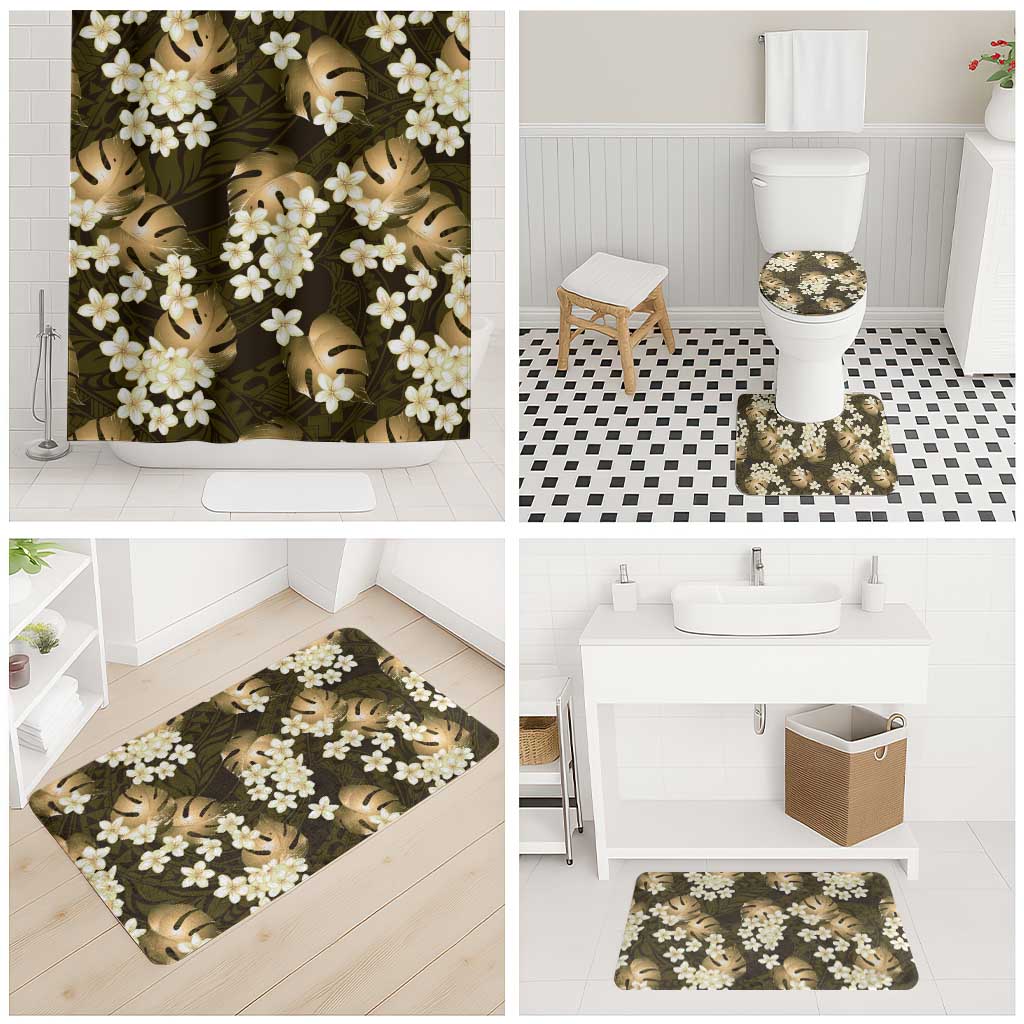 Gold Tropical Hawaii Bathroom Set Seamless Monstera Plumeria Hawaiian Pattern - Polynesian Pride