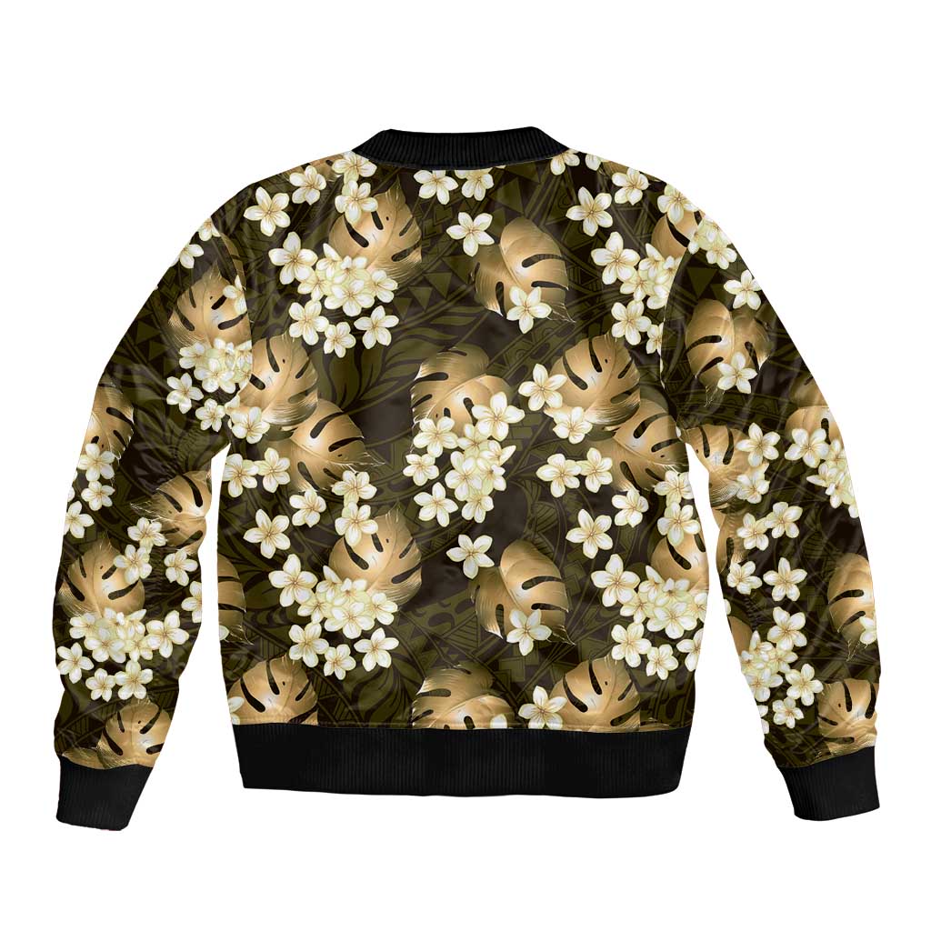 Gold Tropical Hawaii Bomber Jacket Seamless Monstera Plumeria Hawaiian Pattern LT14 - Polynesian Pride