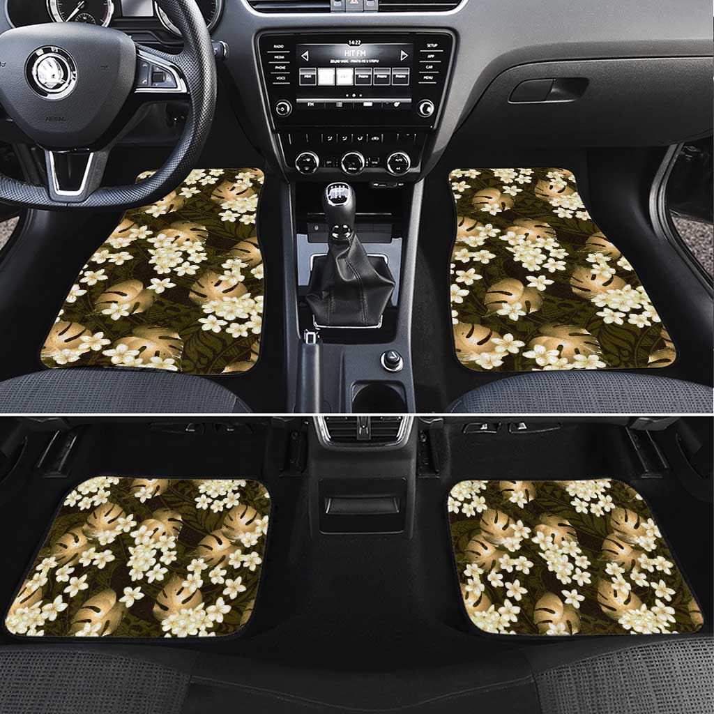 Gold Tropical Hawaii Car Mats Seamless Monstera Plumeria Hawaiian Pattern - Polynesian Pride