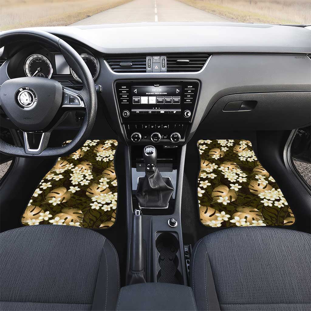 Gold Tropical Hawaii Car Mats Seamless Monstera Plumeria Hawaiian Pattern - Polynesian Pride
