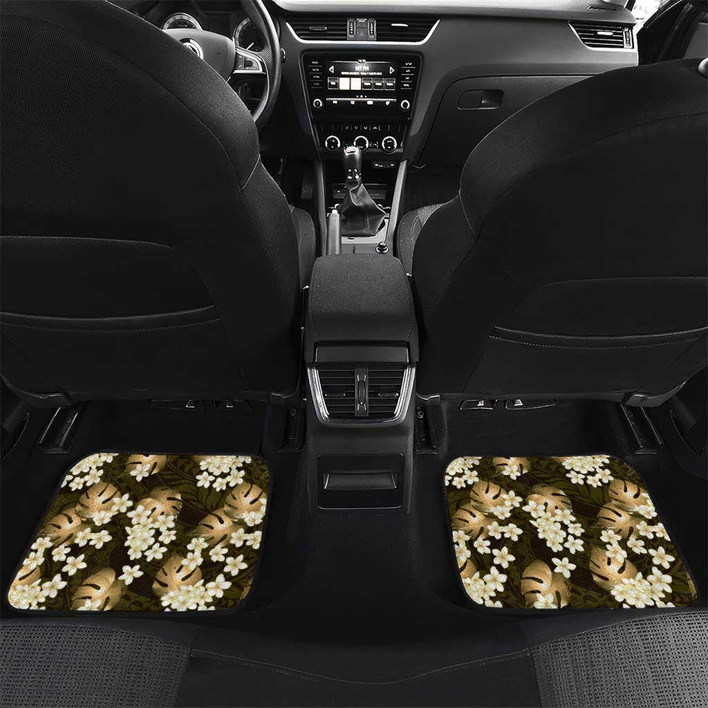 Gold Tropical Hawaii Car Mats Seamless Monstera Plumeria Hawaiian Pattern - Polynesian Pride