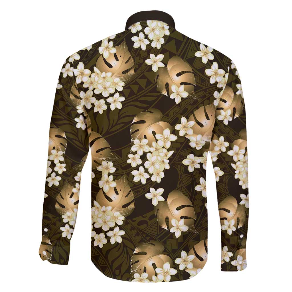 Gold Tropical Hawaii Family Matching Mermaid Dress and Hawaiian Shirt Seamless Monstera Plumeria Hawaiian Pattern - Polynesian Pride