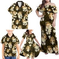 Gold Tropical Hawaii Family Matching Off Shoulder Maxi Dress and Hawaiian Shirt Seamless Monstera Plumeria Hawaiian Pattern - Polynesian Pride