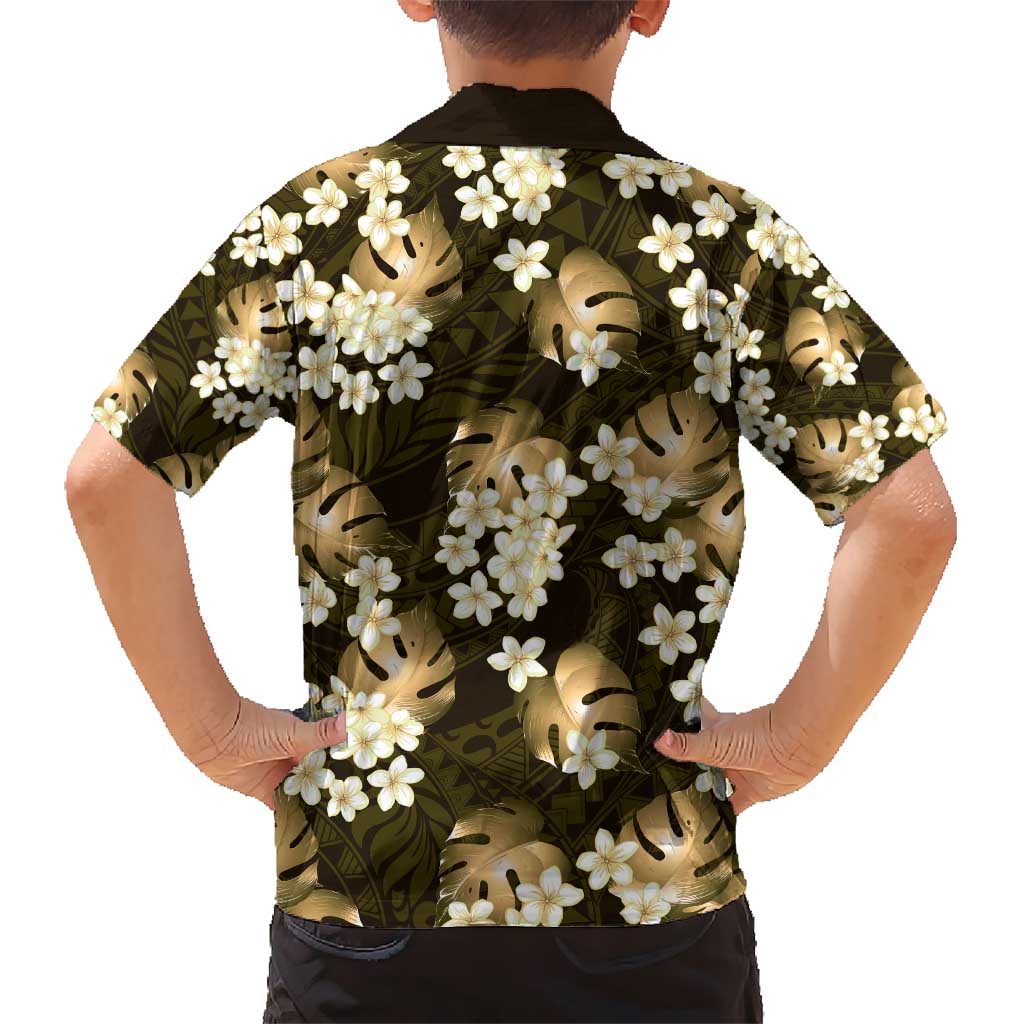 Gold Tropical Hawaii Kid Hawaiian Shirt Seamless Monstera Plumeria Hawaiian Pattern - Polynesian Pride