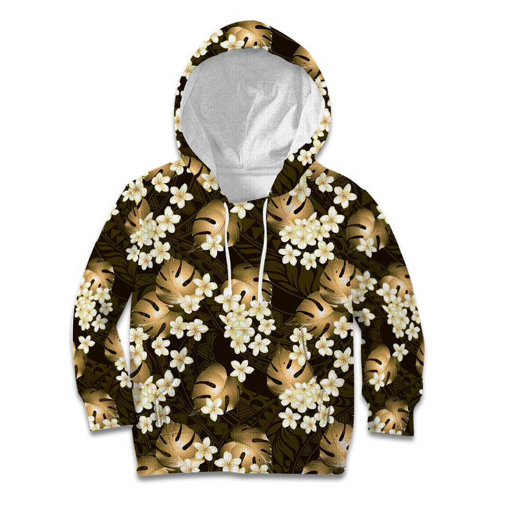 Gold Tropical Hawaii Kid Hoodie Seamless Monstera Plumeria Hawaiian Pattern - Polynesian Pride