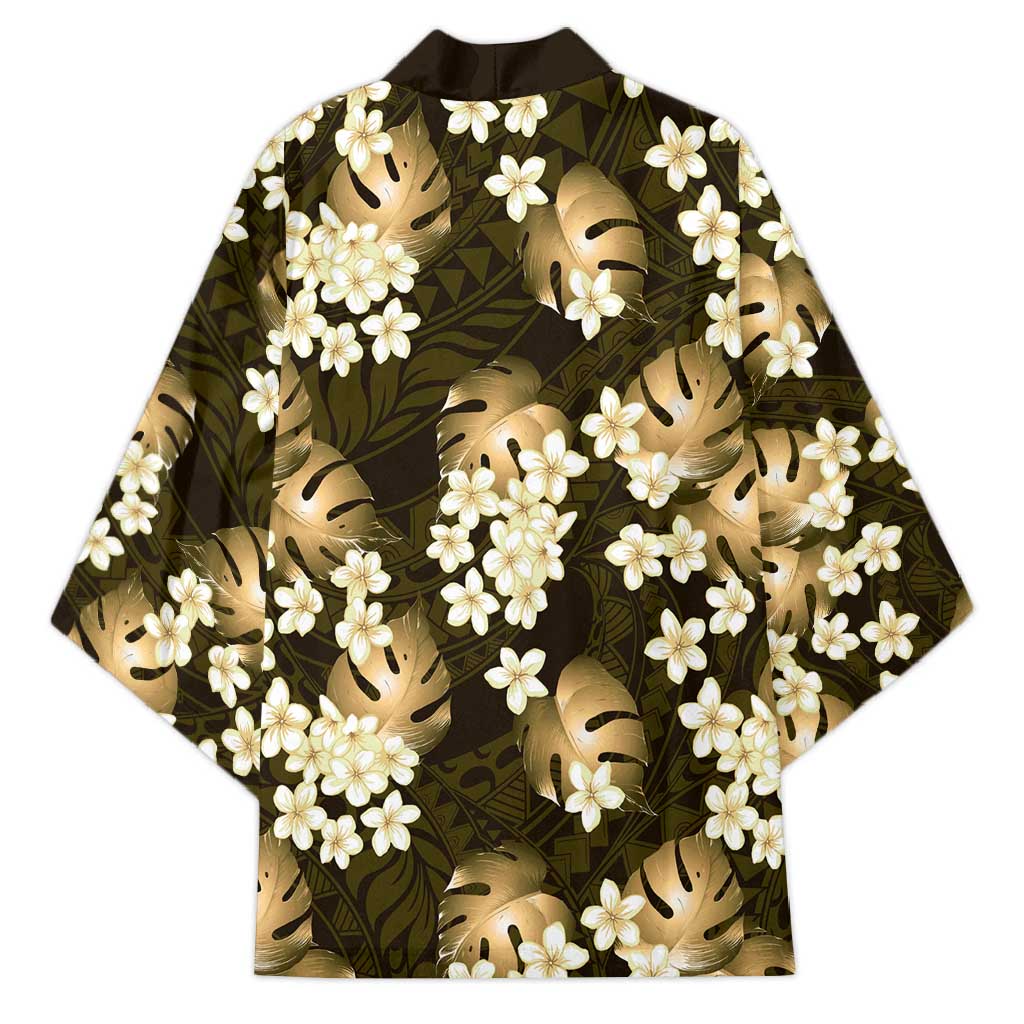 Gold Tropical Hawaii Kimono Seamless Monstera Plumeria Hawaiian Pattern LT14 - Polynesian Pride