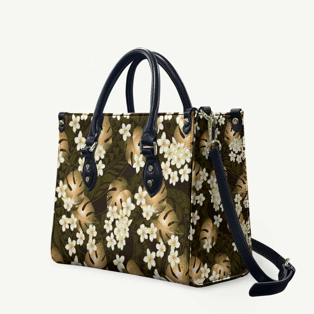 Gold Tropical Hawaii Leather Bag Seamless Monstera Plumeria Hawaiian Pattern - Polynesian Pride