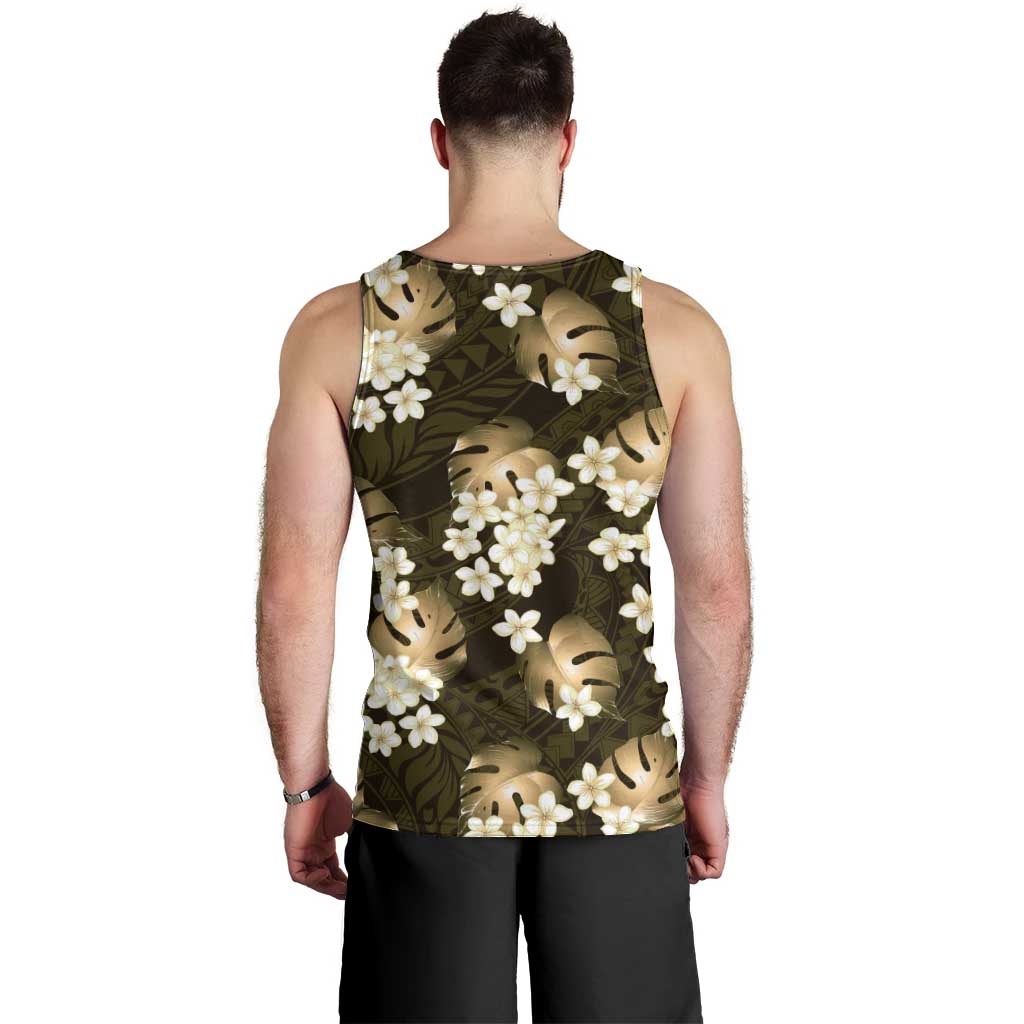 Gold Tropical Hawaii Men Tank Top Seamless Monstera Plumeria Hawaiian Pattern - Polynesian Pride