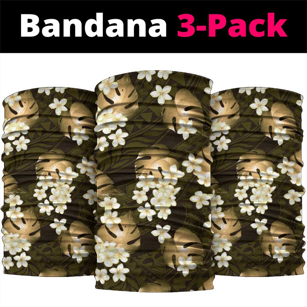 Gold Tropical Hawaii Neck Gaiter Seamless Monstera Plumeria Hawaiian Pattern LT14 package One Size: 25*50cm Gold - Polynesian Pride