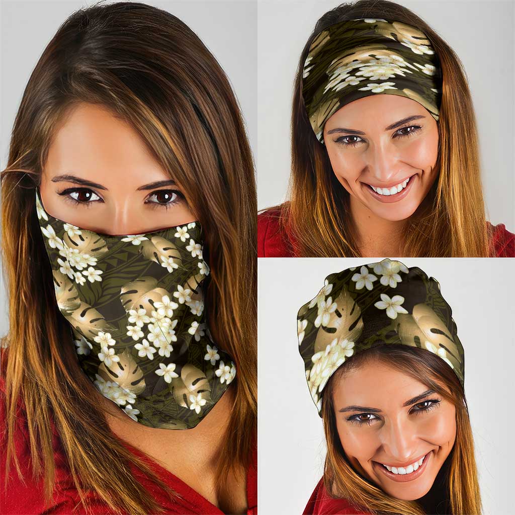Gold Tropical Hawaii Neck Gaiter Seamless Monstera Plumeria Hawaiian Pattern LT14 - Polynesian Pride