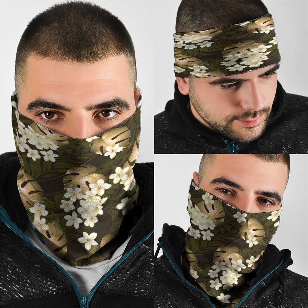 Gold Tropical Hawaii Neck Gaiter Seamless Monstera Plumeria Hawaiian Pattern LT14 - Polynesian Pride