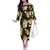 Gold Tropical Hawaii Off The Shoulder Long Sleeve Dress Seamless Monstera Plumeria Hawaiian Pattern - Polynesian Pride