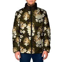 Gold Tropical Hawaii Padded Jacket Seamless Monstera Plumeria Hawaiian Pattern LT14 Men Gold - Polynesian Pride