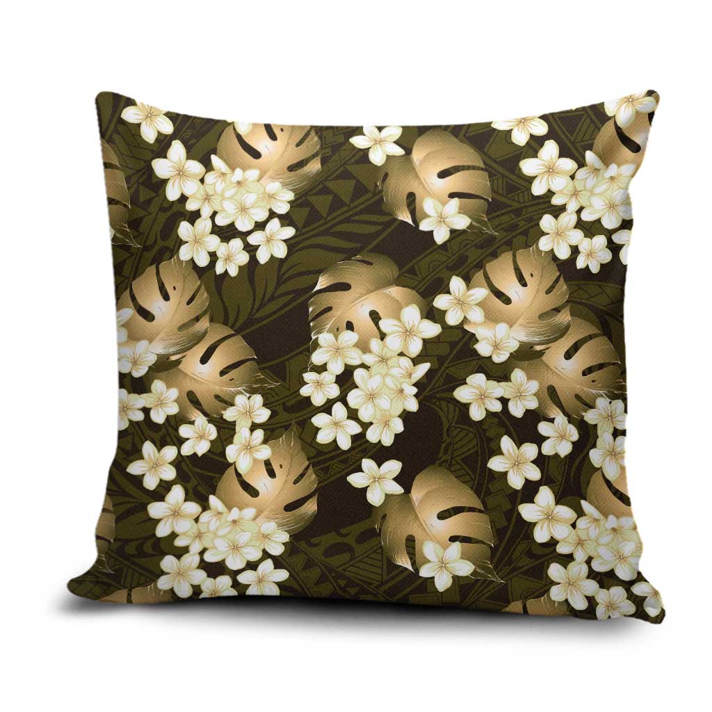 Gold Tropical Hawaii Pillow Cover Seamless Monstera Plumeria Hawaiian Pattern LT14 Gold - Polynesian Pride