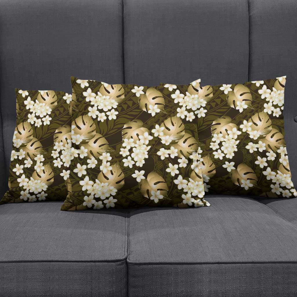 Gold Tropical Hawaii Pillow Cover Seamless Monstera Plumeria Hawaiian Pattern LT14 - Polynesian Pride