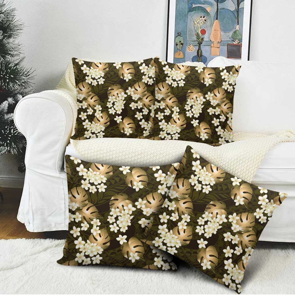 Gold Tropical Hawaii Pillow Cover Seamless Monstera Plumeria Hawaiian Pattern LT14 - Polynesian Pride