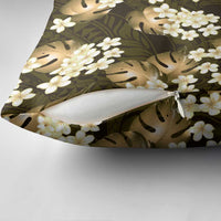 Gold Tropical Hawaii Pillow Cover Seamless Monstera Plumeria Hawaiian Pattern LT14 - Polynesian Pride
